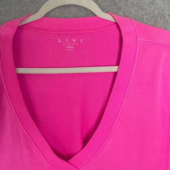 LIVI for Lane Bryant V-neck bright pink pullover sweatshirt size 22/24 - Picture 4 of 8
